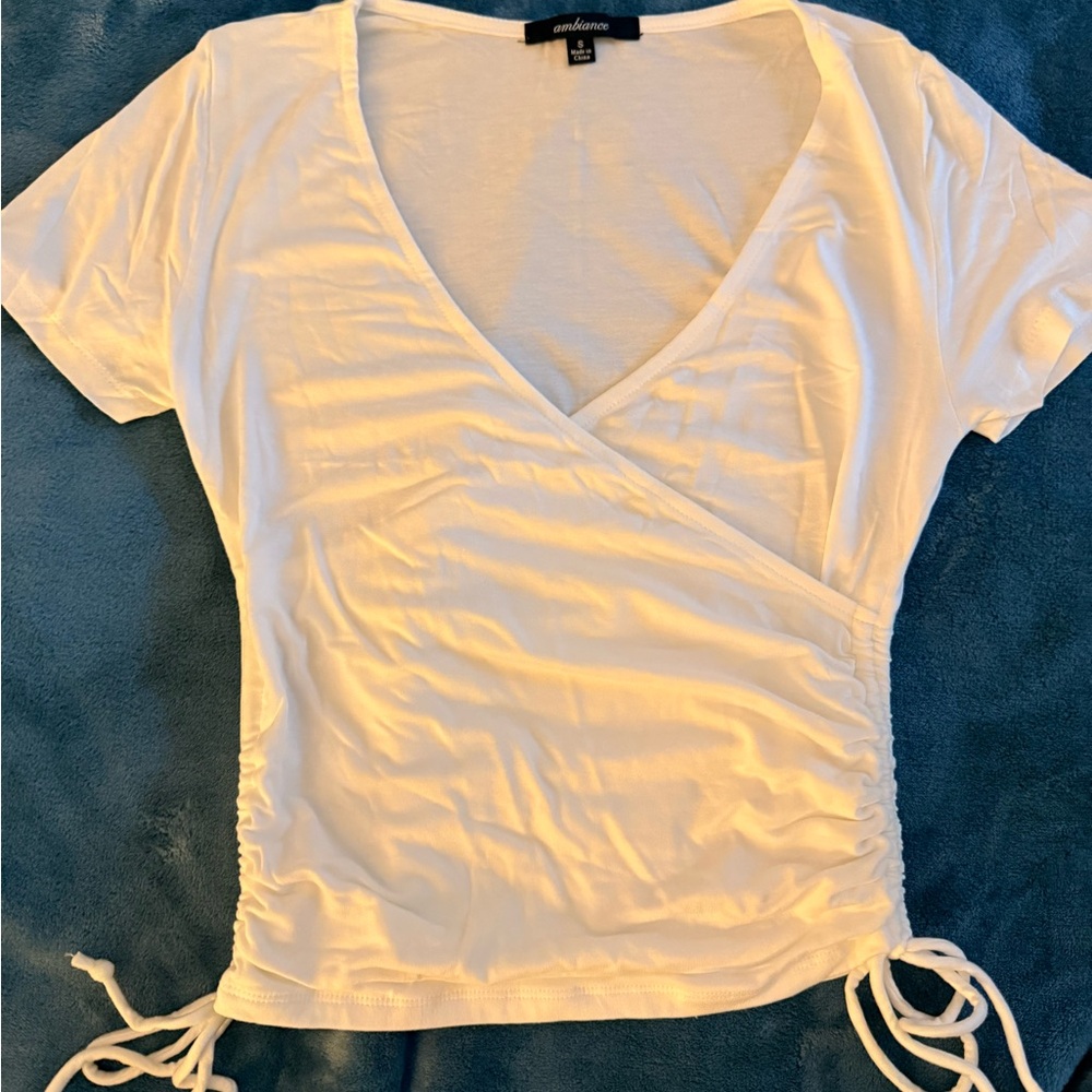 Chic White Wrap Tee with Side Ties